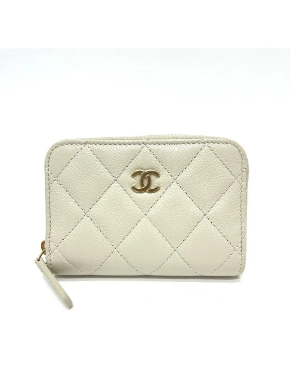 Chanel Coin Case CC Logo Quilted Caviar Leather Gray